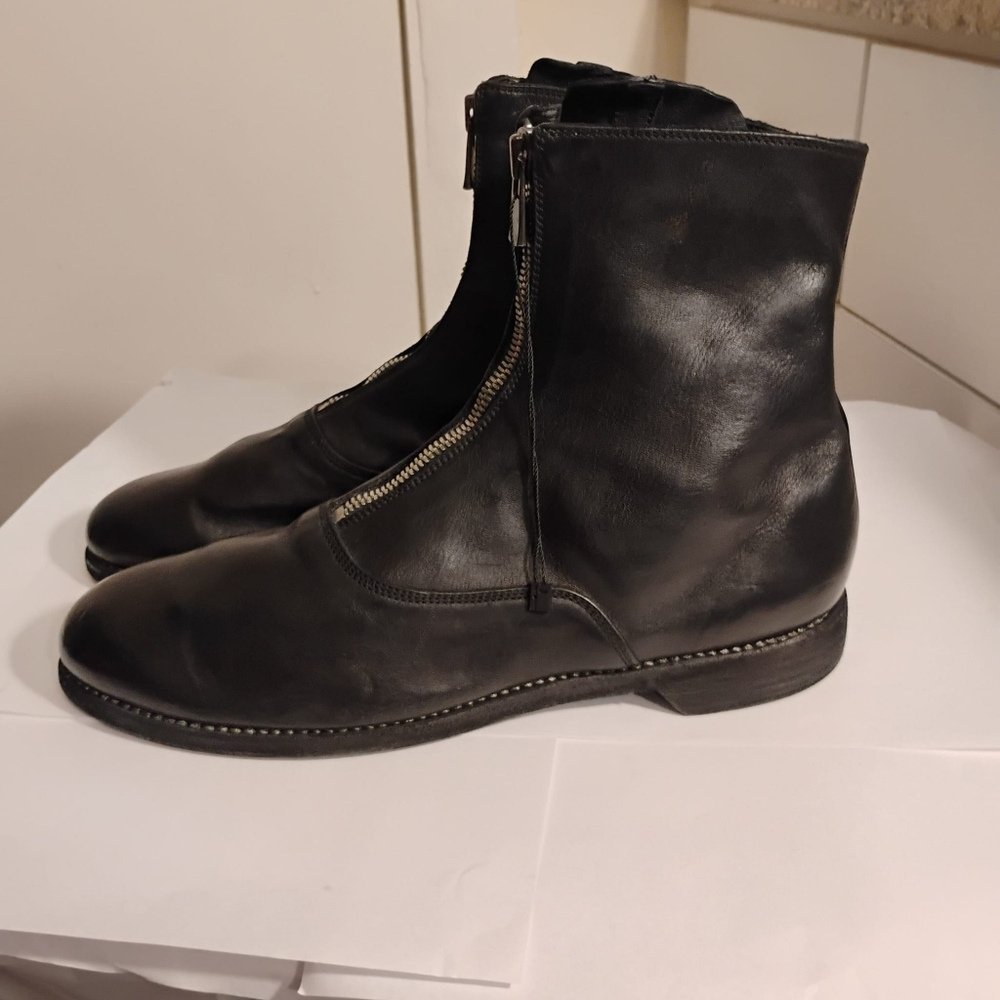 Guidi Black 210 Horse Leather Front Zip Ankle Boots Mens 45 Worn 1X